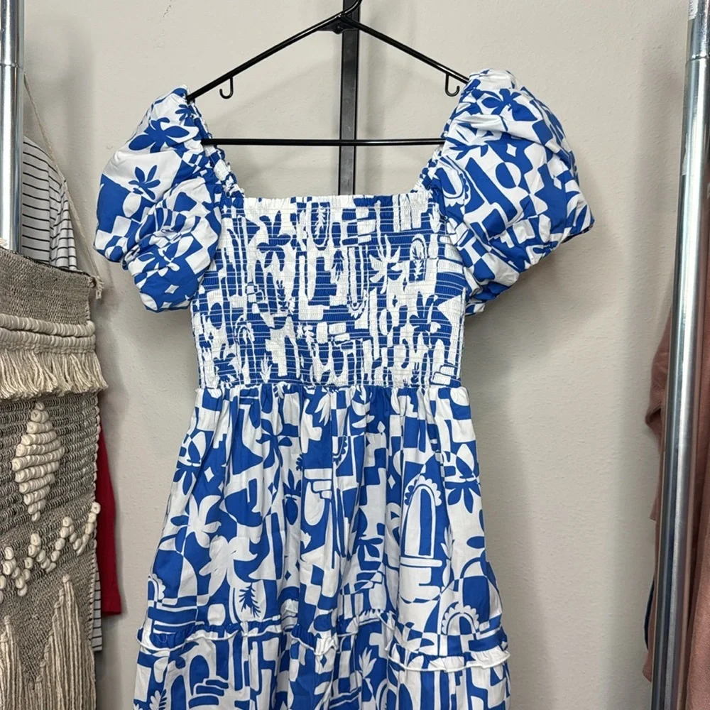 Show Me Your MuMu Afternoon Tea Blue and White Midi Dress - Picture 2 of 6